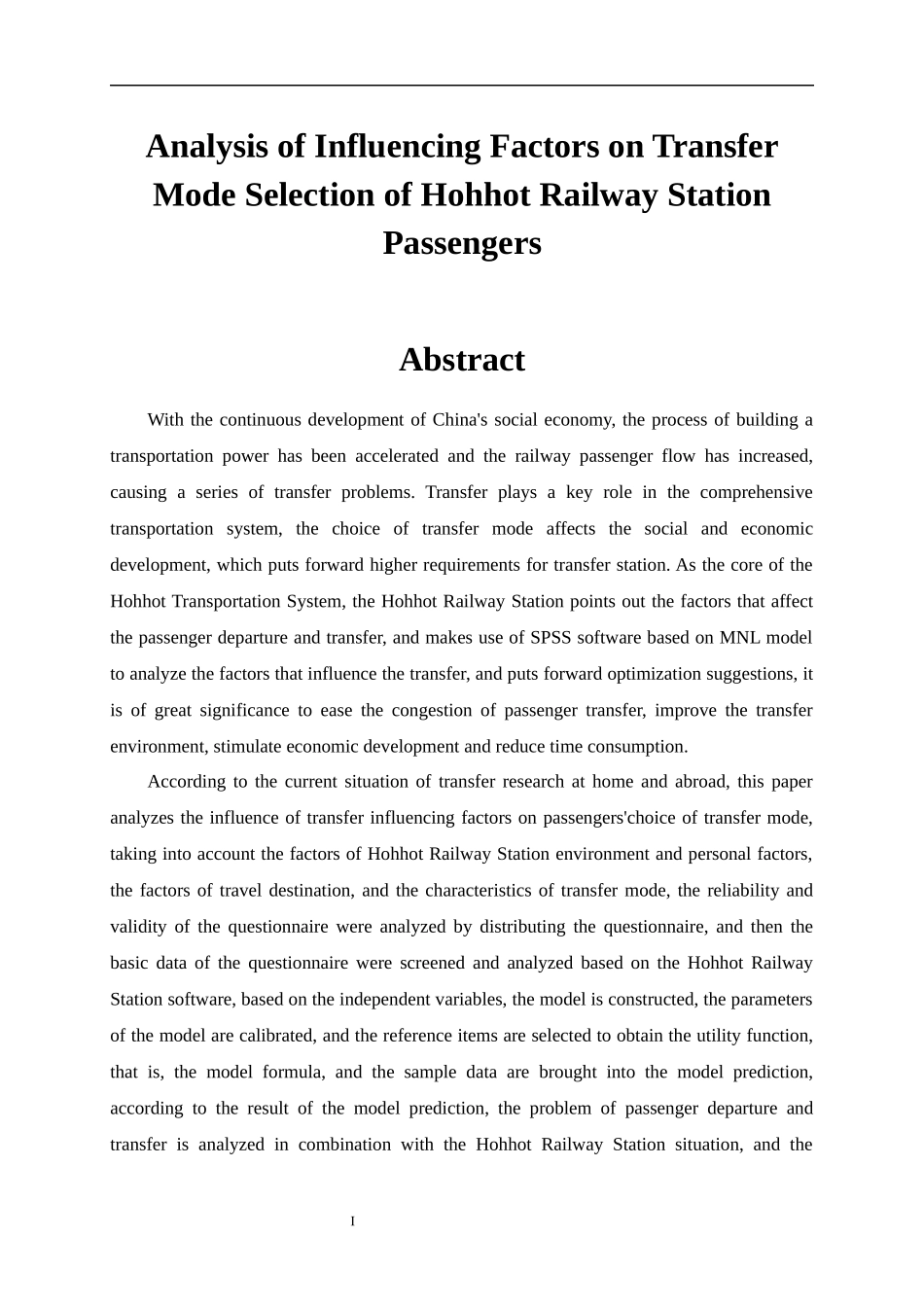 呼和浩特站旅客离站换乘方式选择影响因素分析   交通运输专业_第2页