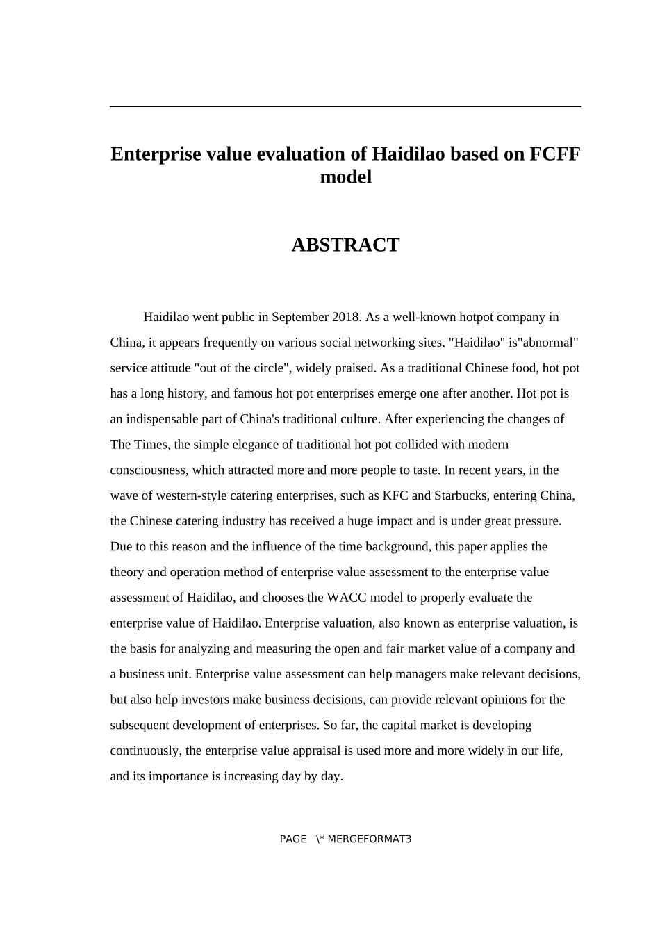 基于FCFF模型的海底捞的企业价值评估   企业管理专业_第3页