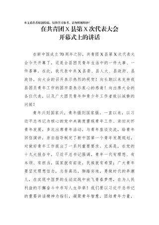 在共青团X次代表大会开幕式上的讲话