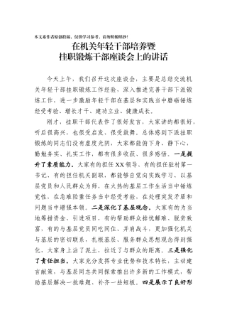 在机关年轻干部培养暨挂职锻炼干部座谈会上的讲话