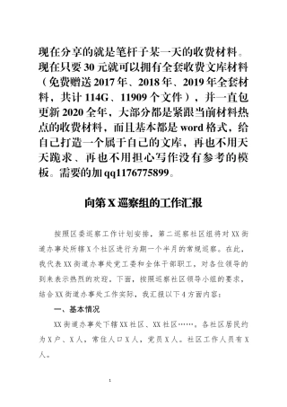 向第X巡察组的工作汇报