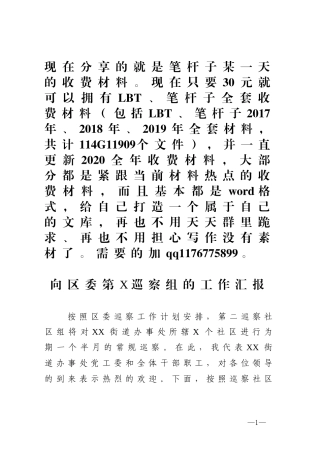 向区委第X巡察组的工作汇报