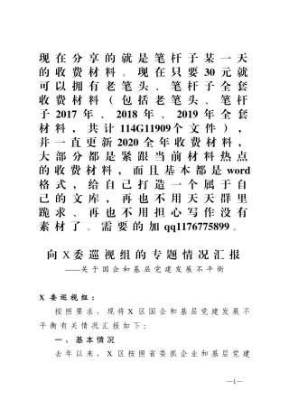 向省委巡视组的专题情况汇报