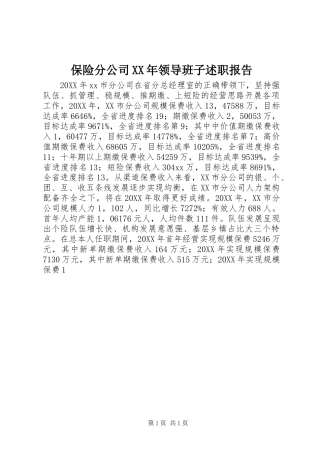 2024年保险分公司领导班子述职报告