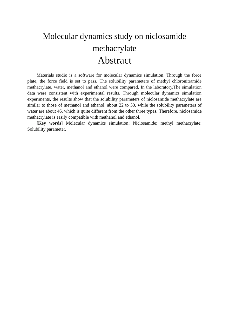氯硝柳胺甲基丙烯酸酯的分子动力学研究  化学专业_第2页