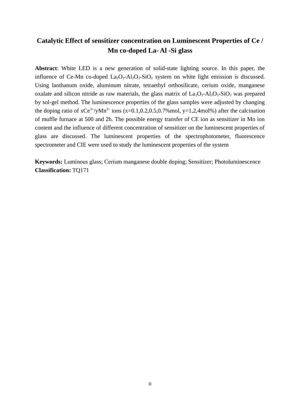 敏化剂浓度对CeMn双掺镧铝硅玻璃的发光性能影响研究  化学工程专业_第2页