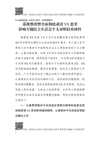 巡视整改肃清流毒对照检查（范文）