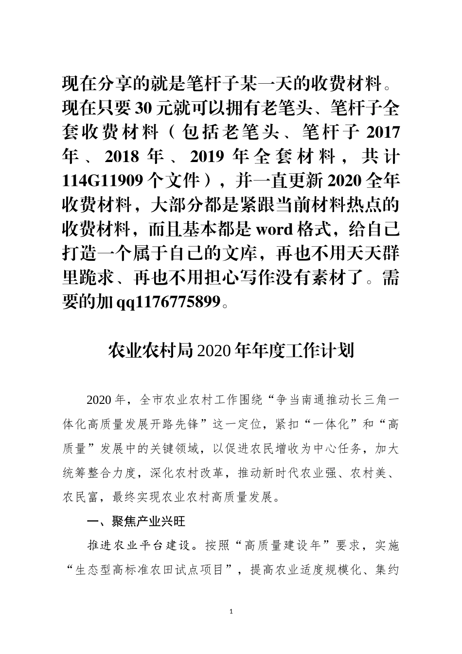 农业农村局2020年年度工作计划_第1页