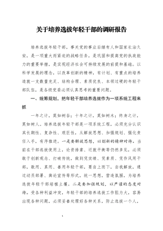 调研报告关于培养选拔年轻干部的调研报告
