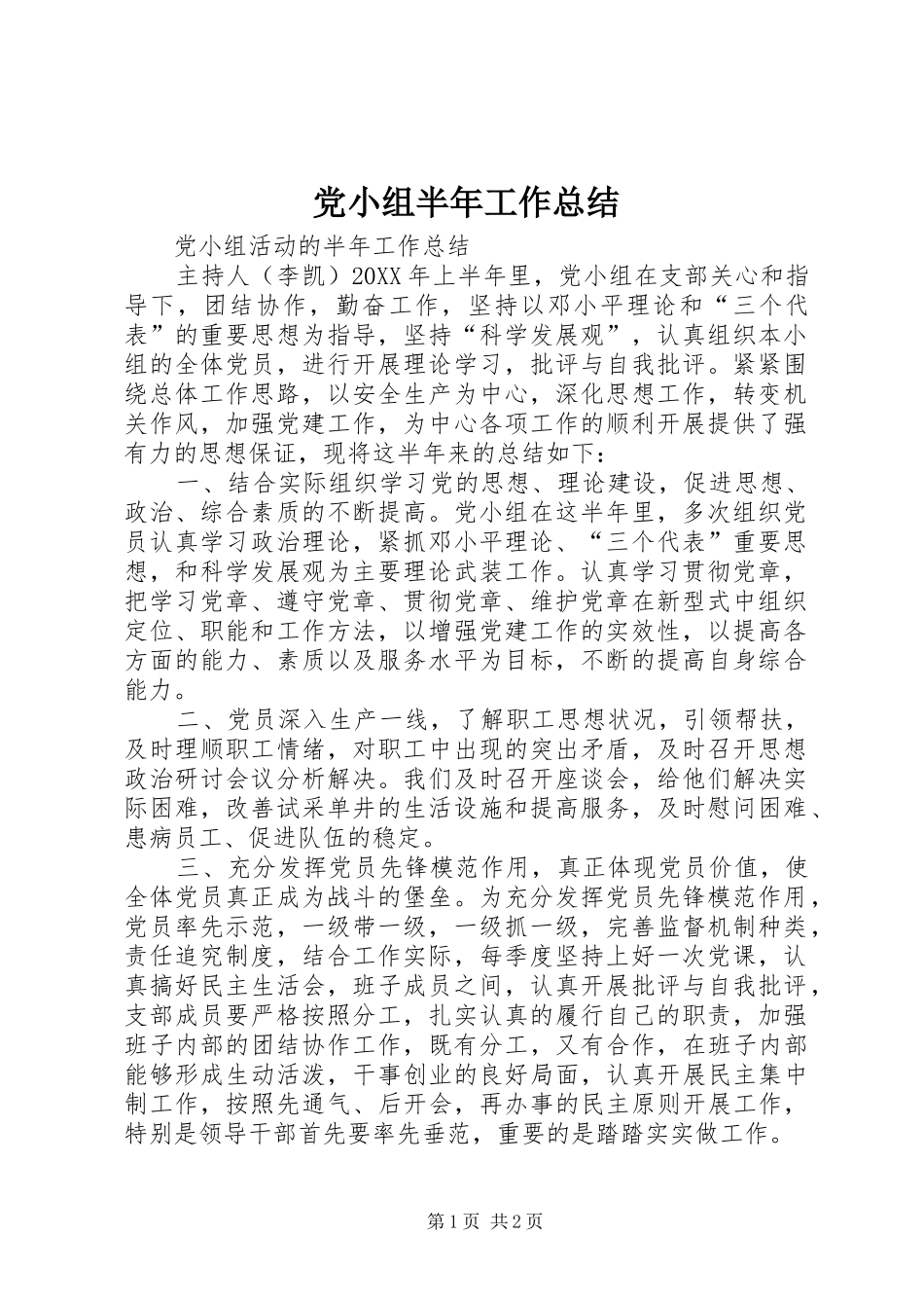 2024年党小组半年工作总结_第1页