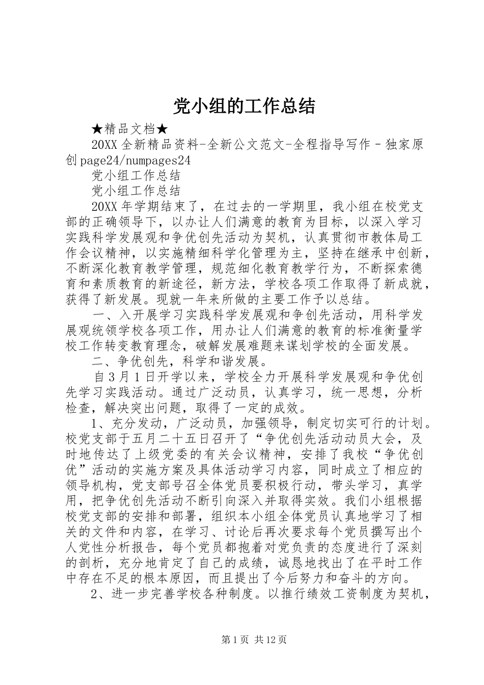 2024年党小组的工作总结_第1页