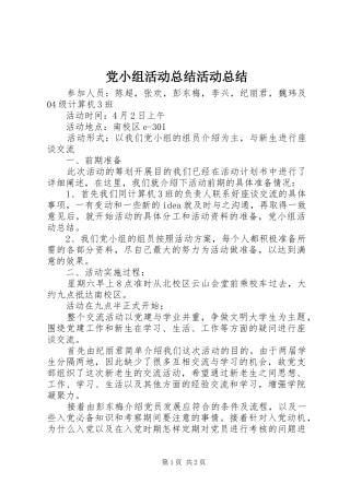 2024年党小组活动总结活动总结