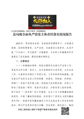 县局级落实全面从严治党责任工作情况