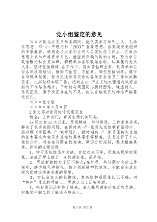 2024年党小组鉴定的意见