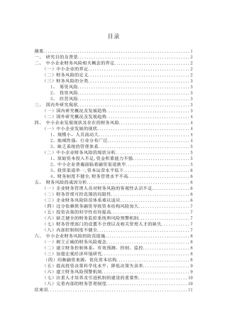 中小企业的财务风险管理研究  财务会计管理专业