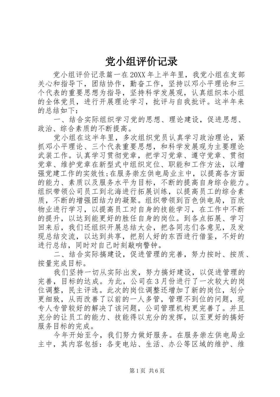 2024年党小组评价记录_第1页