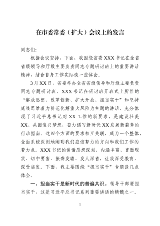 在市委常委会议上的发言