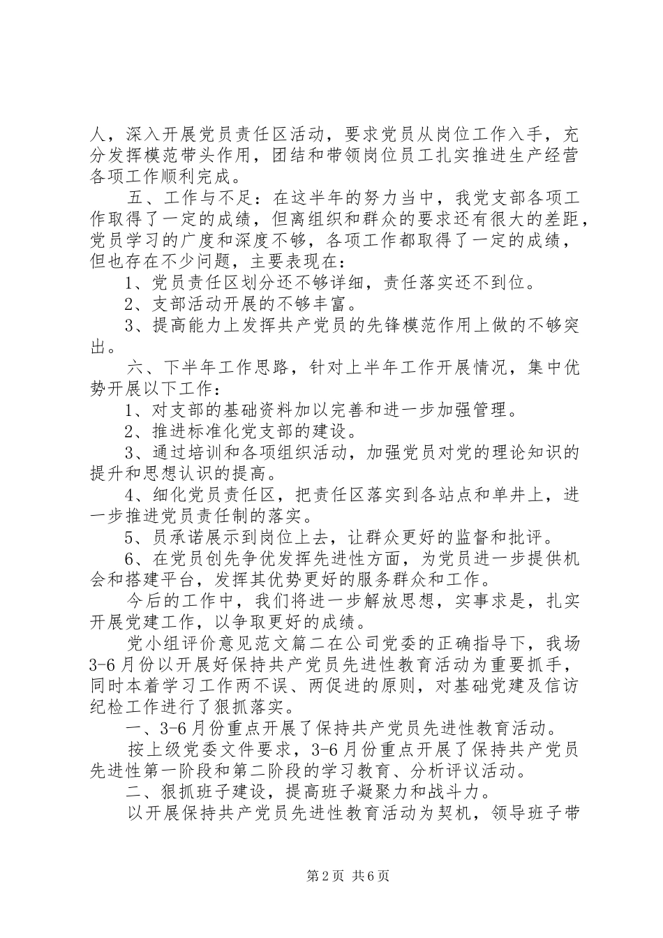 2024年党小组评价意见范文_第2页