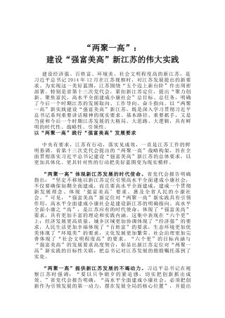 两聚一高：建设“强富美高”新江苏的伟大实践