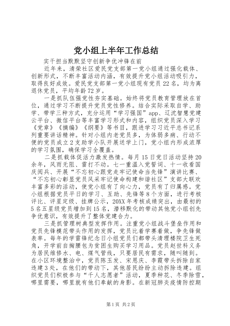 2024年党小组上半年工作总结_第1页