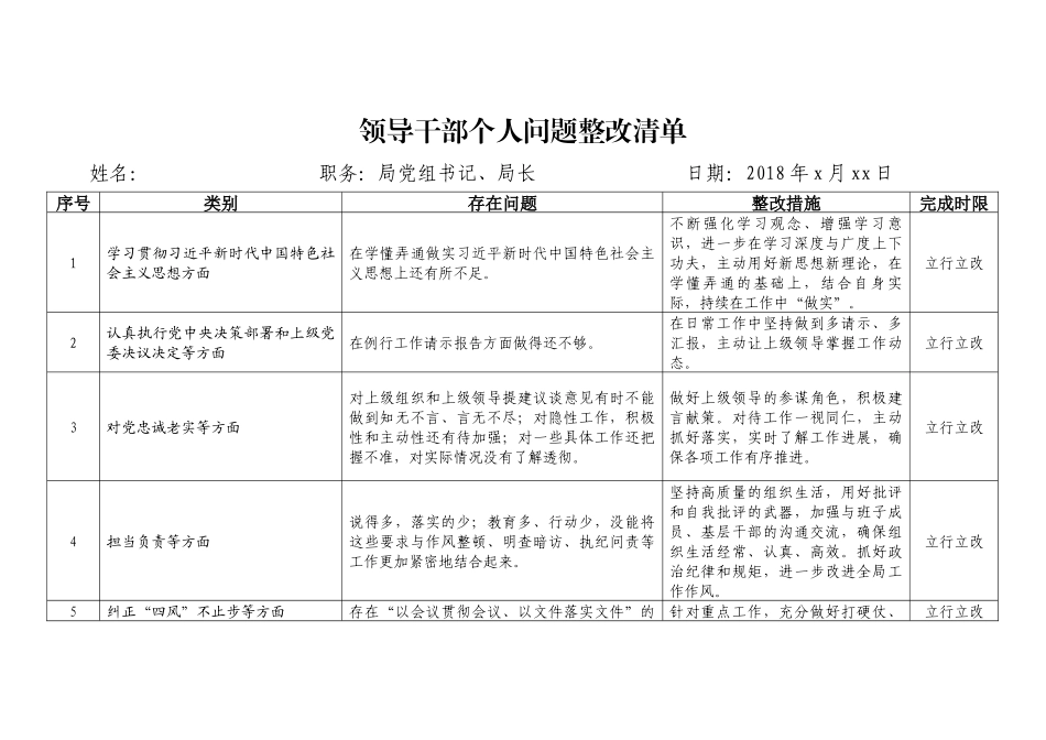 领导干部个人问题整改清单_第1页