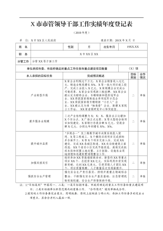 领导干部工作实绩年度登记表