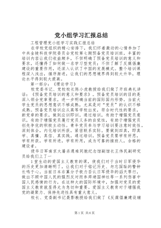 2024年党小组学习汇报总结