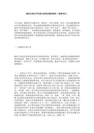 落实全面从严治党主体责任情况报告（党委书记）