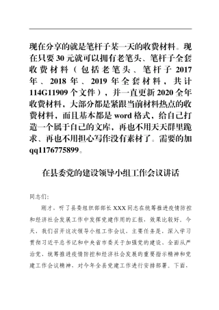 在县委党的建设领导小组工作会议讲话