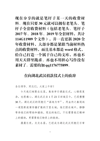 在向湖北武汉捐款仪式上的致辞
