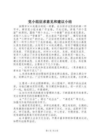 2024年党小组征求意见和建议小结