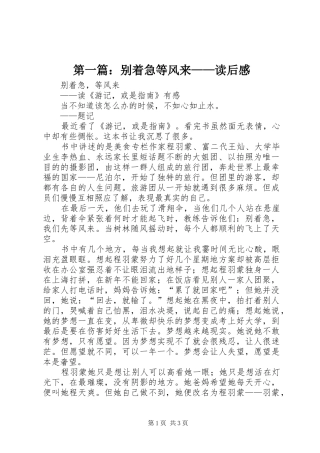 2024年别着急等风来读后感