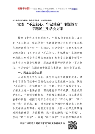 区党委会专题民主生活方案