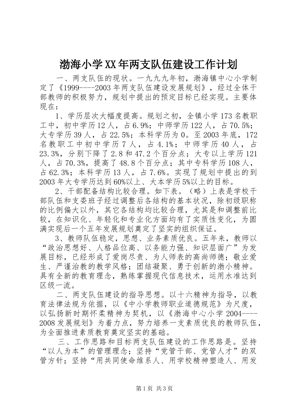 2024年渤海小学两支队伍建设工作计划_第1页