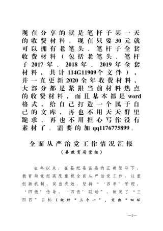 全面从严治党工作情况汇报