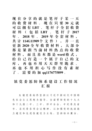 镇党委惩防体系建设工作情况汇报