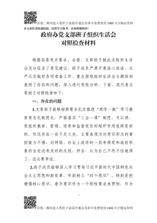 政府办党支部对照检查材料