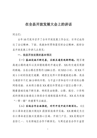 在全县开放发展大会上的讲话 (2)