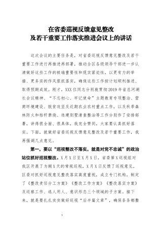 在省委巡视反馈意见整改及若干重要工作落实推进会议上的讲话(1)