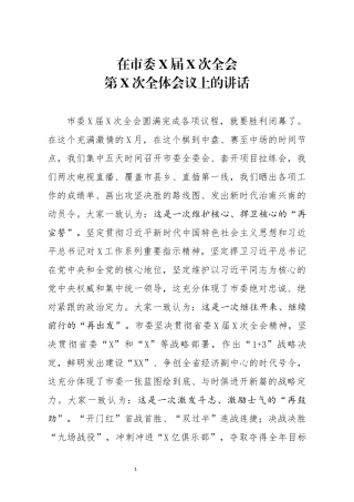 在市委X届X次全会第X次全体会议上的讲话