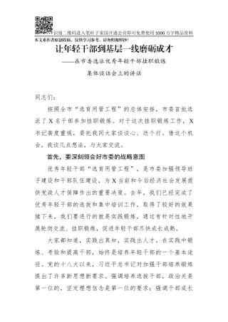 在市委选派优秀年轻干部挂职锻炼集体谈话会上的讲话