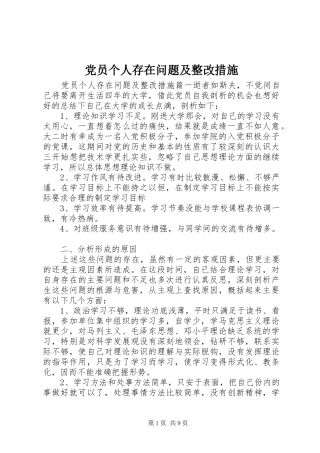 2024年党员个人存在问题及整改措施