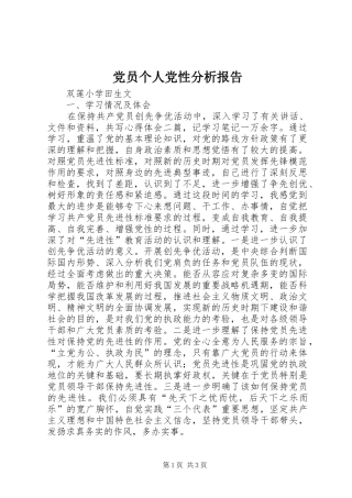 2024年党员个人党性分析报告