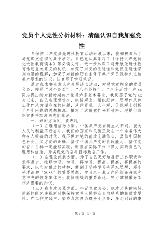 2024年党员个人党性分析材料清醒认识自我加强党性