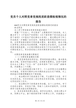 2024年党员个人对照党章党规找差距查摆检视情况的报告