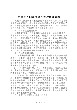 2024年党员个人问题清单及整改措施表格