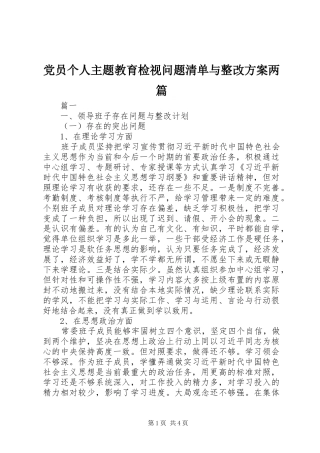 2024年党员个人主题教育检视问题清单与整改方案两篇