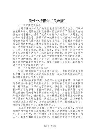 2024年党性分析报告民政版