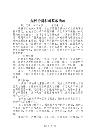 2024年党性分析材料整改措施