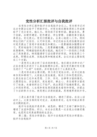 2024年党性分析汇报批评与自我批评